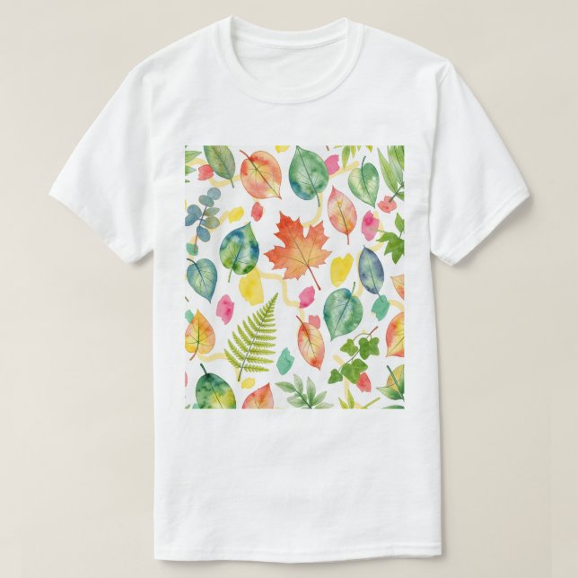 Colorful Autumn Leaf Pattern T-Shirt (Design Front)