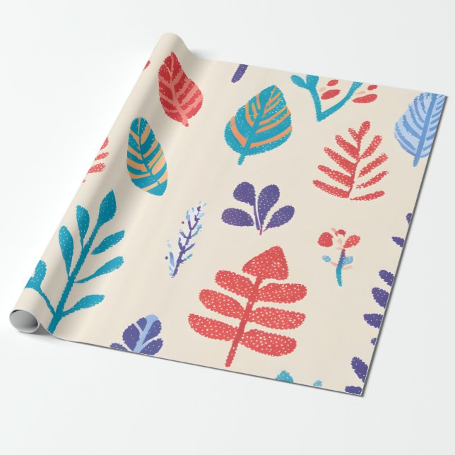 Colorful Autumn Leaf Wrapping Paper (Unrolled)
