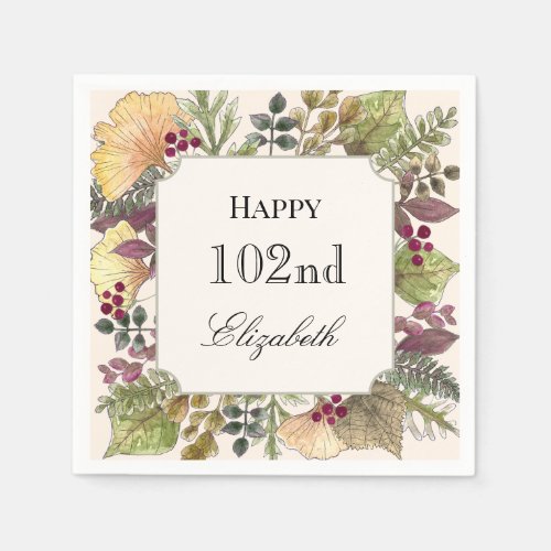 Colorful Autumn Leaves 102nd Birthday Napkin