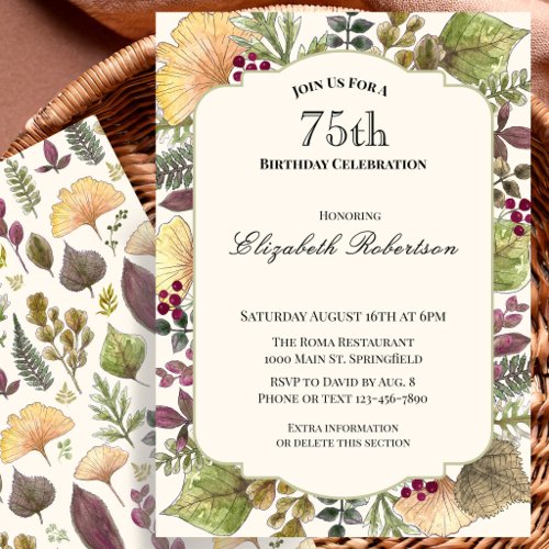 Colorful Autumn Leaves 75th Birthday Party Invitation