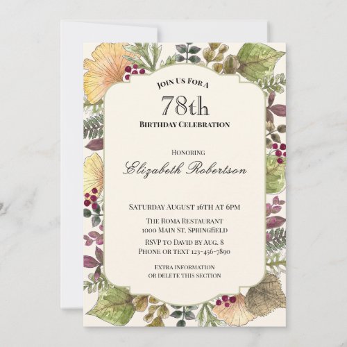 Colorful Autumn Leaves 78th Birthday Party Invitation