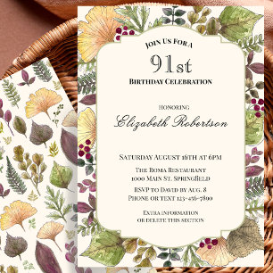 Colorful Autumn Leaves 91st Birthday Party Invitation