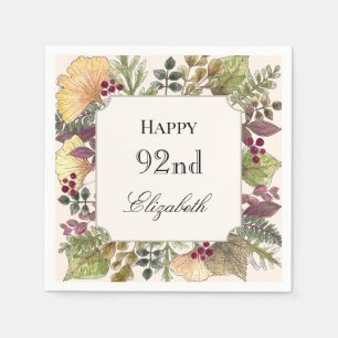 Colorful Autumn Leaves 92nd Birthday Napkin