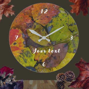 Colorful autumn leaves after rain  large clock