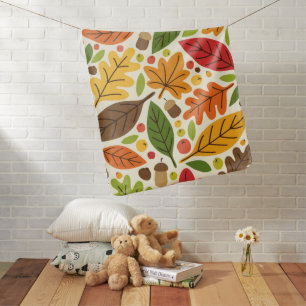 Colorful Autumn Leaves and Acorns Pattern Baby Blanket