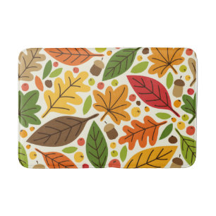 Colorful Autumn Leaves and Acorns Pattern Bath Mat