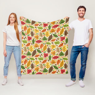 Colorful Autumn Leaves and Acorns Pattern Fleece Blanket
