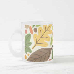Colorful Autumn Leaves and Acorns Pattern Frosted Glass Coffee Mug