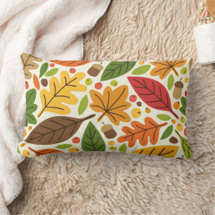 Colorful Autumn Leaves and Acorns Pattern Lumbar Pillow