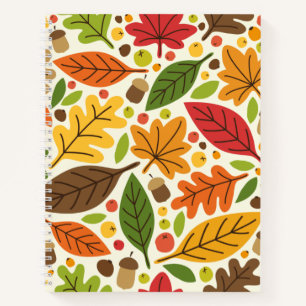 Colorful Autumn Leaves and Acorns Pattern Notebook