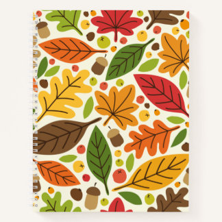 Colorful Autumn Leaves and Acorns Pattern Notebook