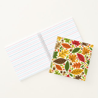 Colorful Autumn Leaves and Acorns Pattern Notebook