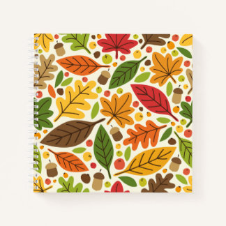 Colorful Autumn Leaves and Acorns Pattern Notebook