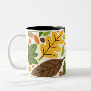 Colorful Autumn Leaves and Acorns Pattern Two-Tone Coffee Mug