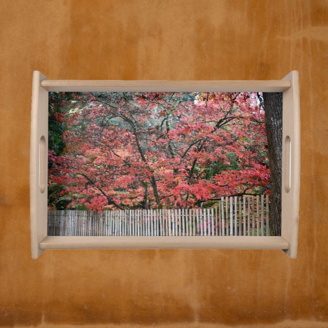 Colorful Autumn Leaves and Bamboo Fence Serving Tray (In Situ)