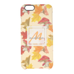 Colorful Autumn Leaves and Mushrooms Monogram Clear iPhone 6/6S Case