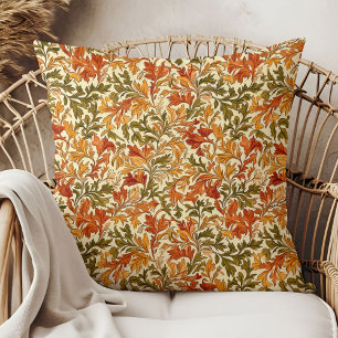 Colorful Autumn leaves Art nouveau William Morris Throw Pillow