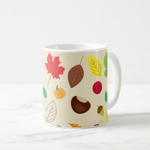 Colorful Autumn Leaves Berries Pumpkin Pattern Coffee Mug
