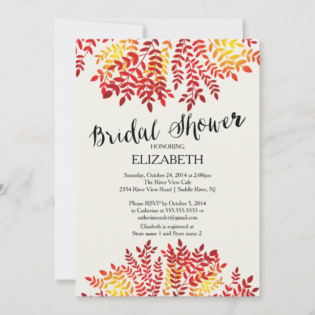 Colorful Autumn Leaves Bridal Shower Invitation (Front)
