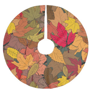 Colorful autumn leaves brushed polyester tree skirt