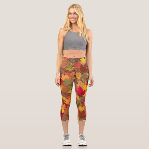 Colorful autumn leaves capri leggings