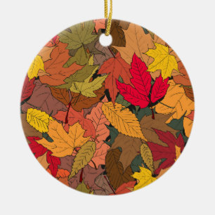 Colorful autumn leaves ceramic ornament