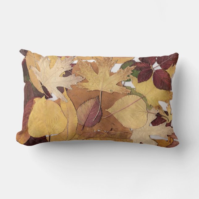 Colorful Autumn Leaves Collage Lumbar Pillow (Front)