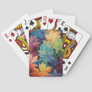 Colorful Autumn Leaves Custom Monogram Poker Cards