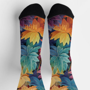 Colorful Autumn Leaves Custom Monogram Socks