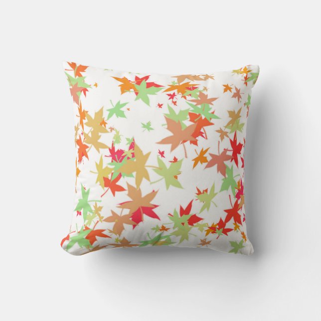 Colorful autumn leaves design throw pillow (Front)