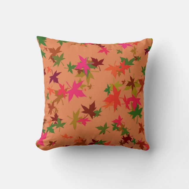Colorful autumn leaves design throw pillow (Front)