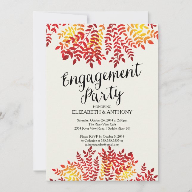 Colorful Autumn Leaves Engagement Party Invitation (Front)