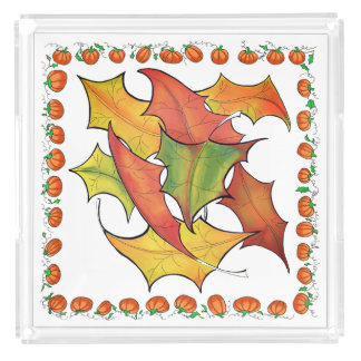 Colorful Autumn Leaves Fall Pumpkins Acrylic Tray