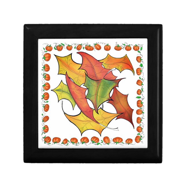Colorful Autumn Leaves Fall Pumpkins Border Gift Box (Front)
