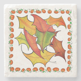 Colorful Autumn Leaves Fall Pumpkins Stone Coaster