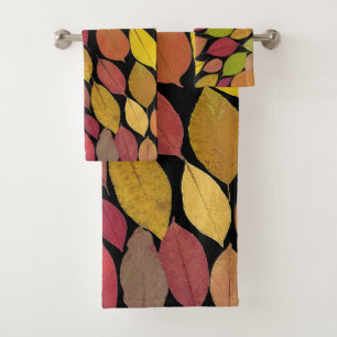 Colorful Autumn Leaves Foliage Acrylic Artwork Bath Towel Set