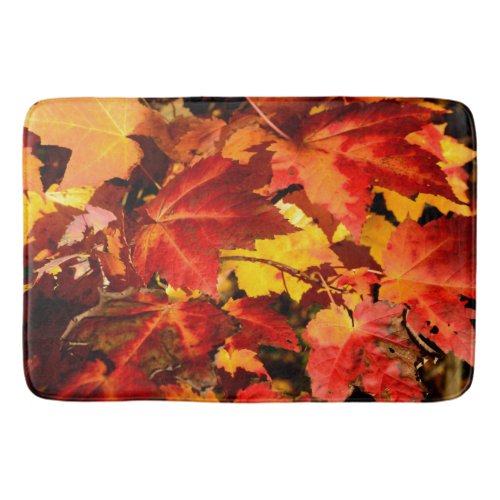 Colorful Autumn Leaves gold red orange maple leaf Bath Mat