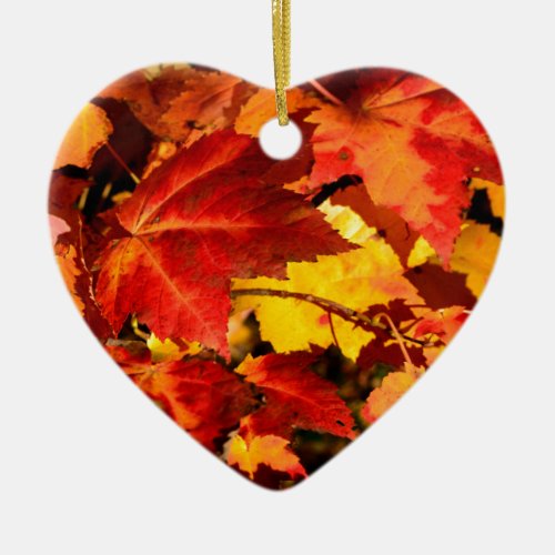 Colorful Autumn Leaves gold red orange maple leaf Ceramic Ornament