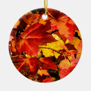 Colorful Autumn Leaves, gold red orange maple leaf Ceramic Ornament