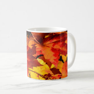 Colorful Autumn Leaves, gold red orange maple leaf Coffee Mug