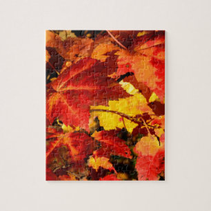 Colorful Autumn Leaves, gold red orange maple leaf Jigsaw Puzzle