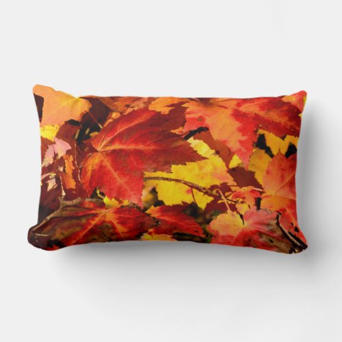 Colorful Autumn Leaves gold red orange maple leaf Lumbar Pillow