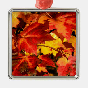 Colorful Autumn Leaves, gold red orange maple leaf Metal Ornament