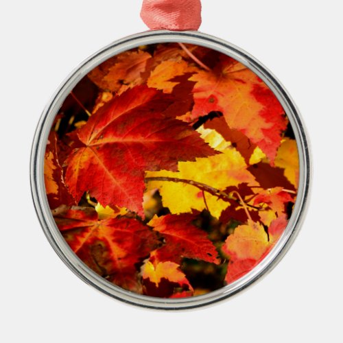 Colorful Autumn Leaves gold red orange maple leaf Metal Ornament