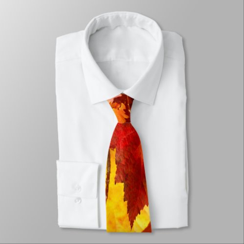 Colorful Autumn Leaves gold red orange maple leaf Neck Tie