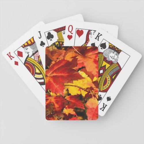 Colorful Autumn Leaves gold red orange maple leaf Playing Cards