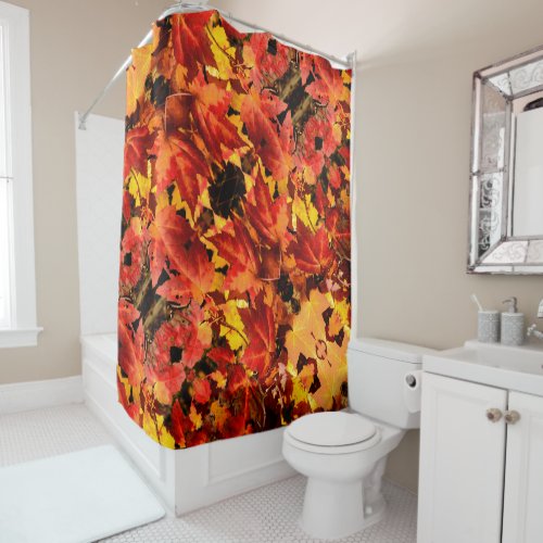 Colorful Autumn Leaves gold red orange maple leaf Shower Curtain