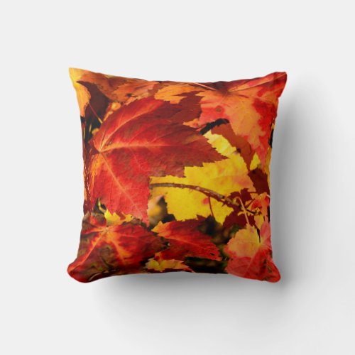 Colorful Autumn Leaves gold red orange maple leaf Throw Pillow