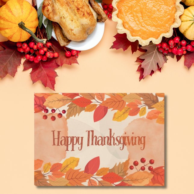 Colorful Autumn Leaves Happy Thanksgiving Holiday Card (Autumn hues and heartfelt wishes expressed in this Thanksgiving card - perfect to send to loved ones)