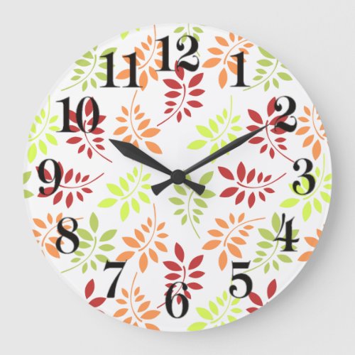 Colorful Autumn Leaves in Warm Tones Large Clock